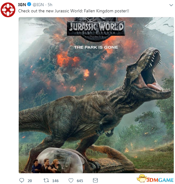 《侏羅紀世界2》全新海報公佈 霸王龍仰天長嘯