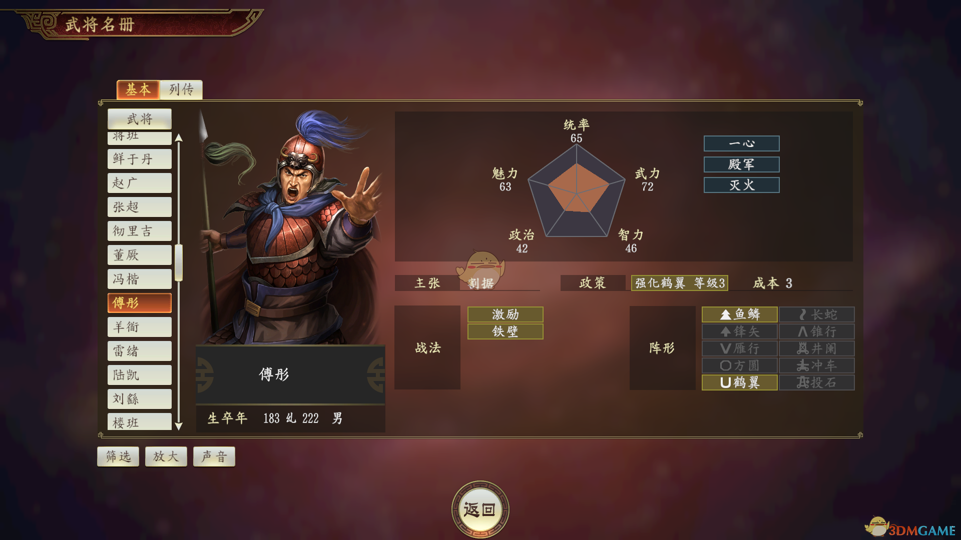 《三国志14》傅彤武将点评