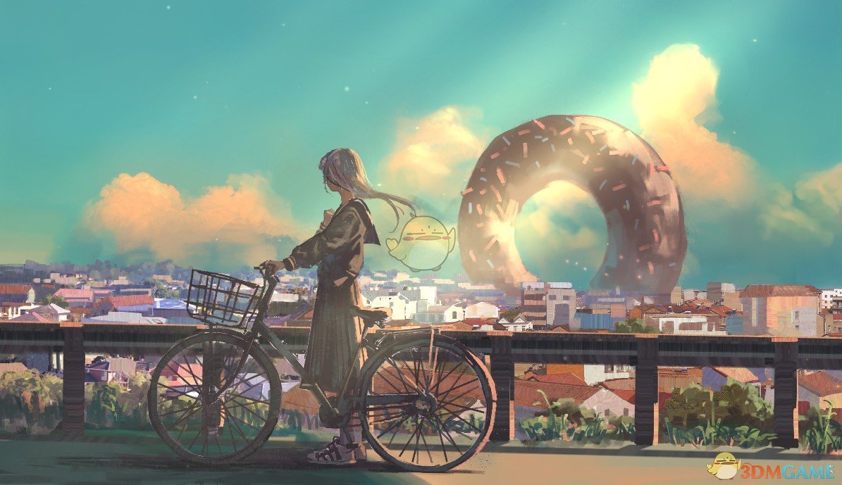 wallpaperengine单车少女与巨大的甜甜圈奇幻风动态壁纸