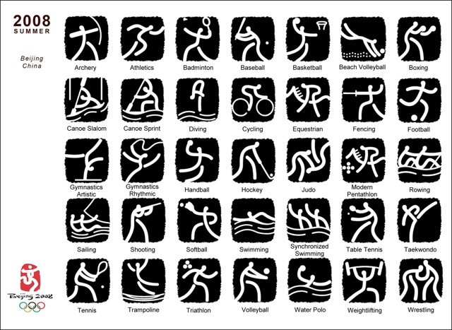 2008年北京奥运会图标所使用的"篆体"加"拓印风"设计,就充满了中国