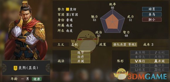 三国志14袁熙五维属性图一览