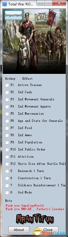罗马2：全面战争 v1.8十五项修改器[MrAntiFun]