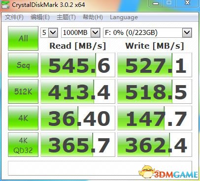 HyperX Savage 240GB SSD接在SATA3.0接口上的测试成绩