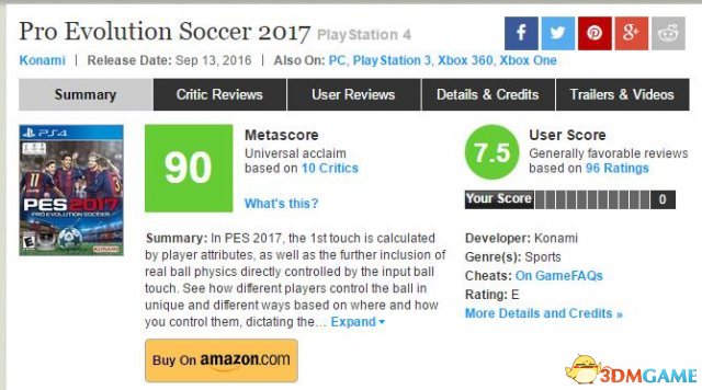 Metacritic平均分90分 用户评分稍微低点7.3分