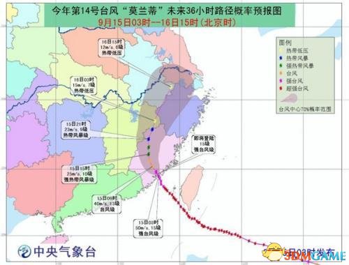 中央气象台预计，受超强台风“莫兰蒂”影响，今后三天，福建、广东等8省市将遭遇强风雨天气，尤以9月15日的风雨影响最大。