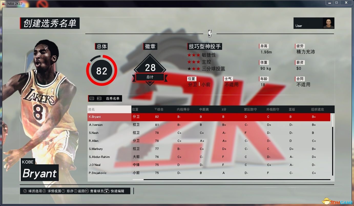 NBA2K17 王朝历年选秀名单