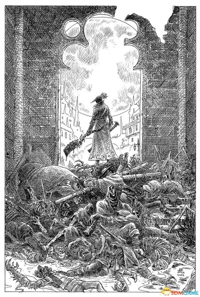 《血源》漫画第一期封面 猎人手持锯肉刀站尸骸之上