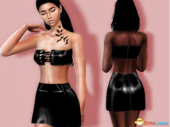 模拟人生4 v1.31女士黑色乳胶材质短裙套装MOD