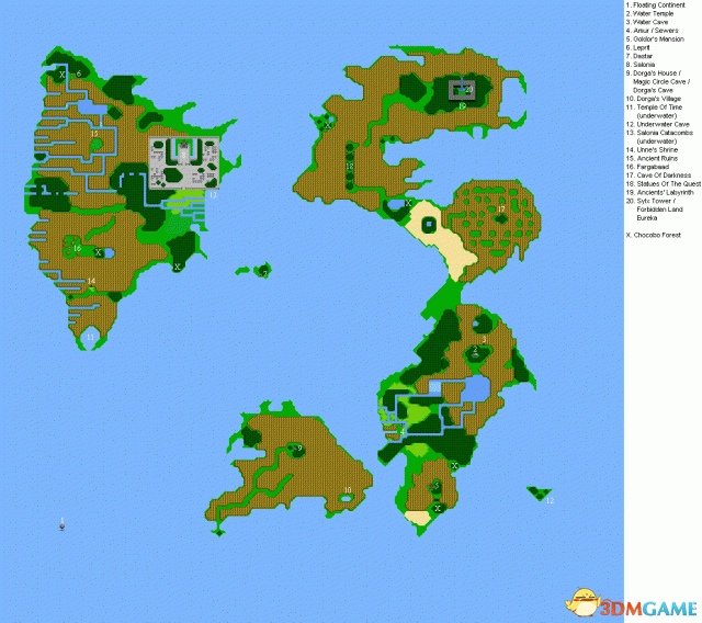 最终幻想3全世界地图图鉴 FF3全世界地名中英对照表
