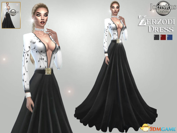 模拟人生4 Zerzodi女士V领低胸超长连衣裙套装MOD