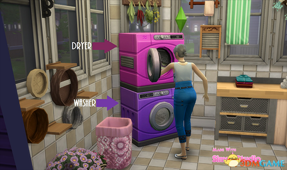 模拟人生4 v1.38滚筒洗衣机紫色粉红重新着色MOD