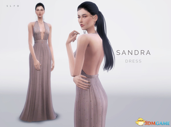 模拟人生4 SANDRA女士低胸露背褶皱长裙礼服MOD