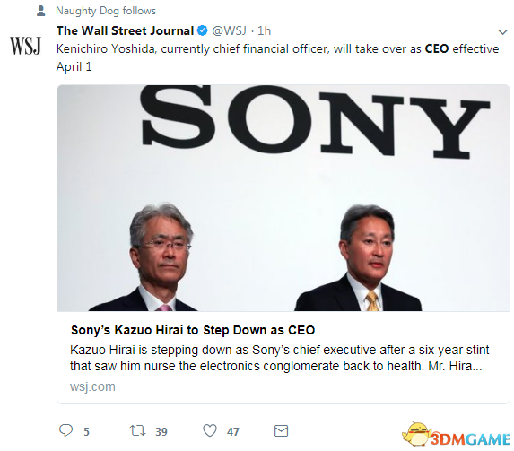 华尔街日报报道索尼CEO离任