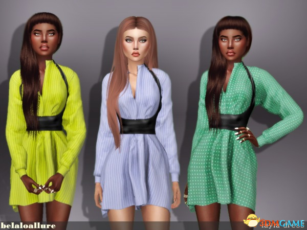 模拟人生4 laya女士半衬衣束腰连衣短裙MOD
