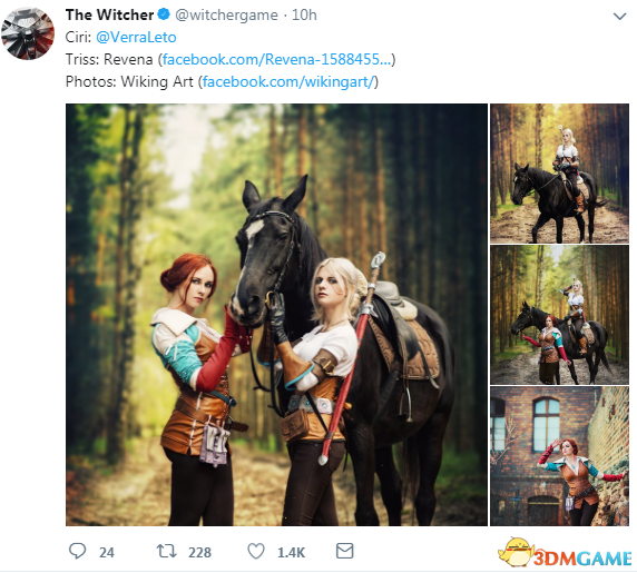 《巫师3》特莉丝和希里精美Cos照 林中牵马散步