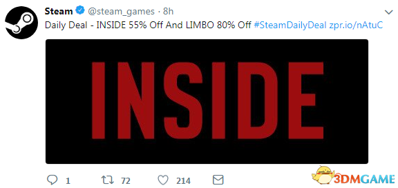 Steam劣惠：《Inside》仅卖30元《天狱疆域》2合7元