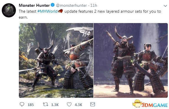 《怪物猎人：世界》更新添加日本武士盔甲套装