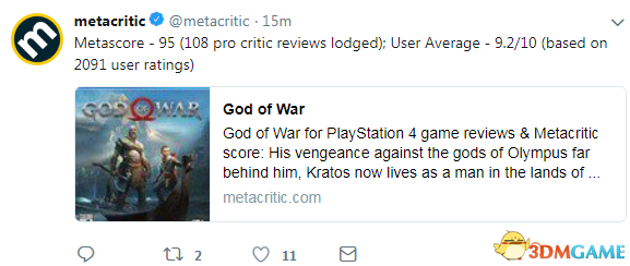 《战神4》全球玩家综合评分9.2 好评如潮超出期待