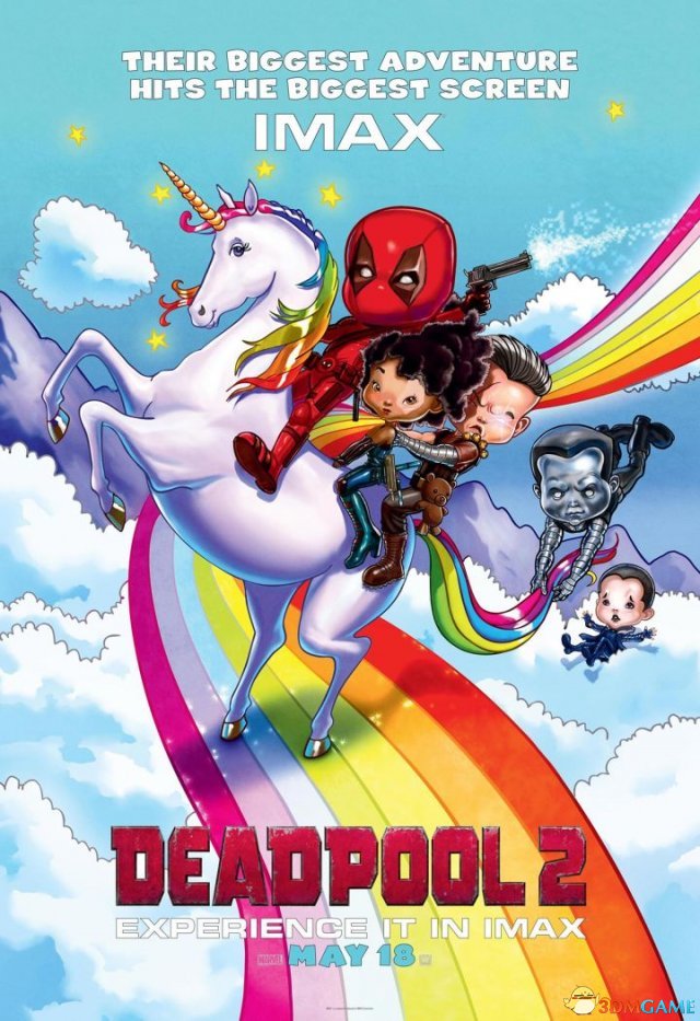 《死侍2》官方发布史上最搞笑海报 骑独角兽上天 
