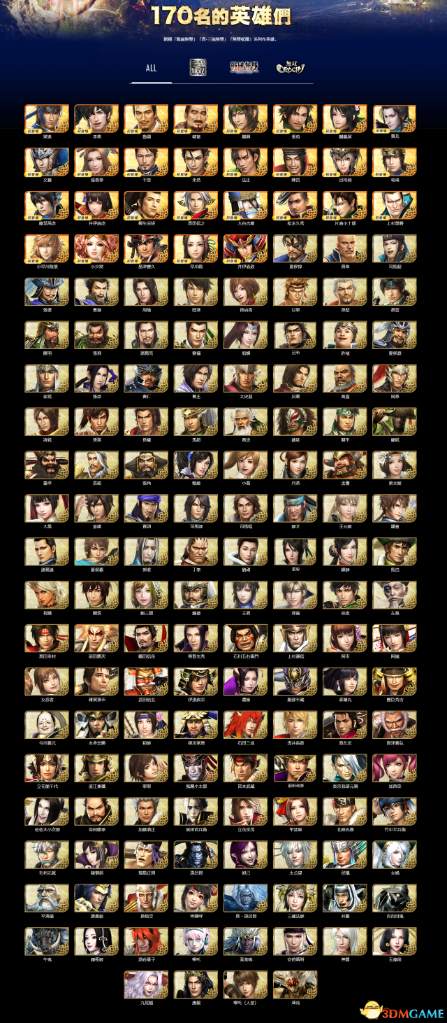 《无双大蛇3》繁中官网出炉 170名角色详情介绍