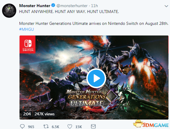 《怪物猎人X终极版》Switch预告 发售日期公布