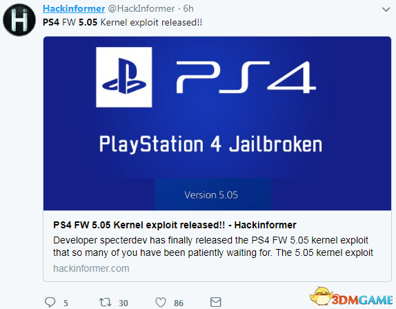 PS4 5.05固件核心exploit发布 玩家可以自由越狱
