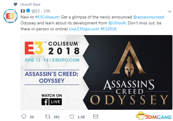 E3官方确认《刺客信条：奥德赛》参展 提醒大家留意