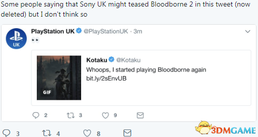 传行英国PlayStation推特声张《血源2》 现已删除