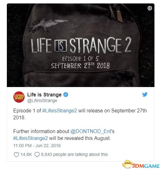 《偶同人死2》平易近圆推特支布尾章将于9月27日推出