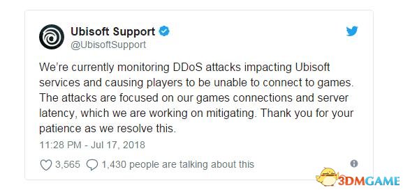 育碧服务器遭DDoS攻击 《彩虹六号：围攻》中枪