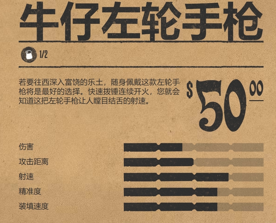 《荒野大镖客2》牛仔左轮手枪强度介绍