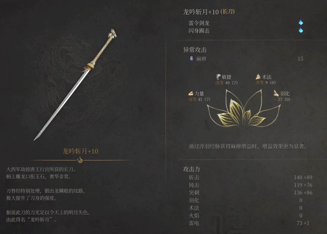 《明末：渊虚之羽》全长刀武器面板和技能解析分享