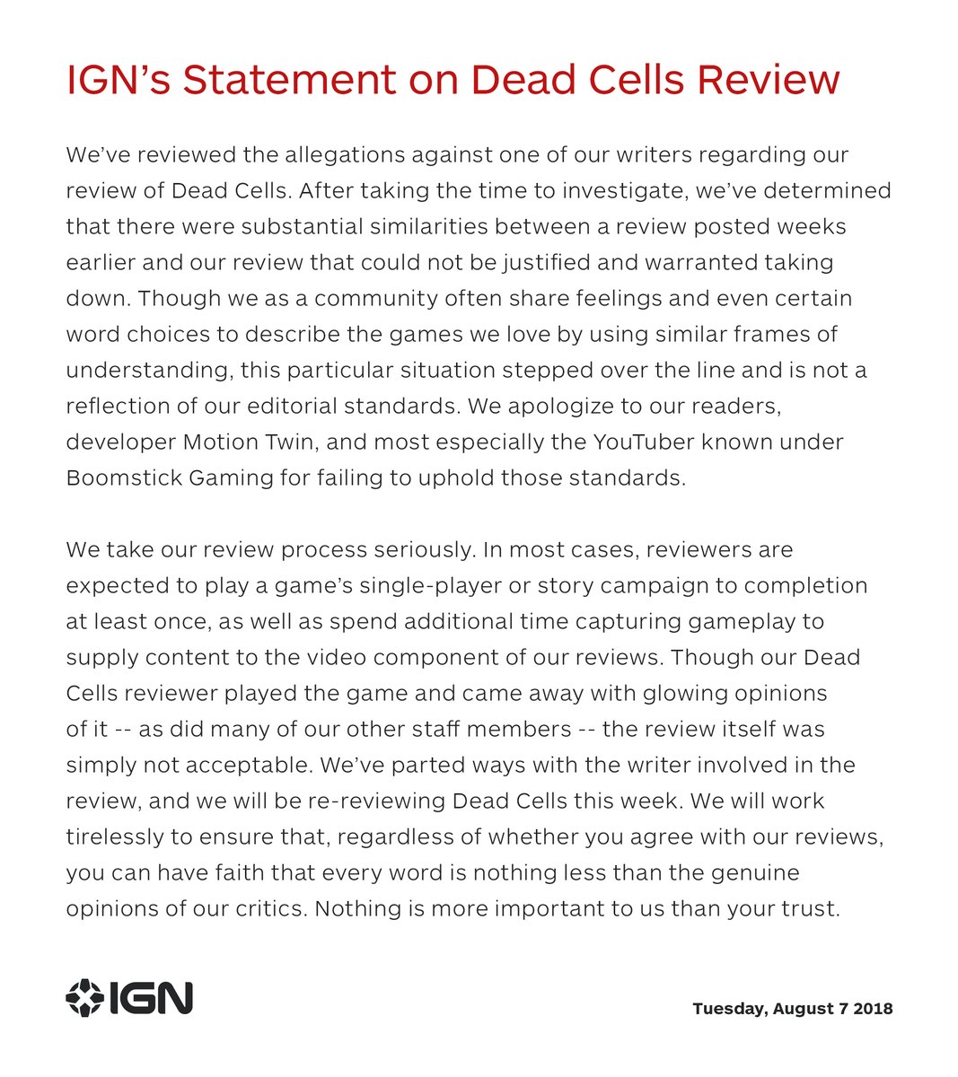 IGN回应《死亡细胞》测评抄袭:已开除评测编辑