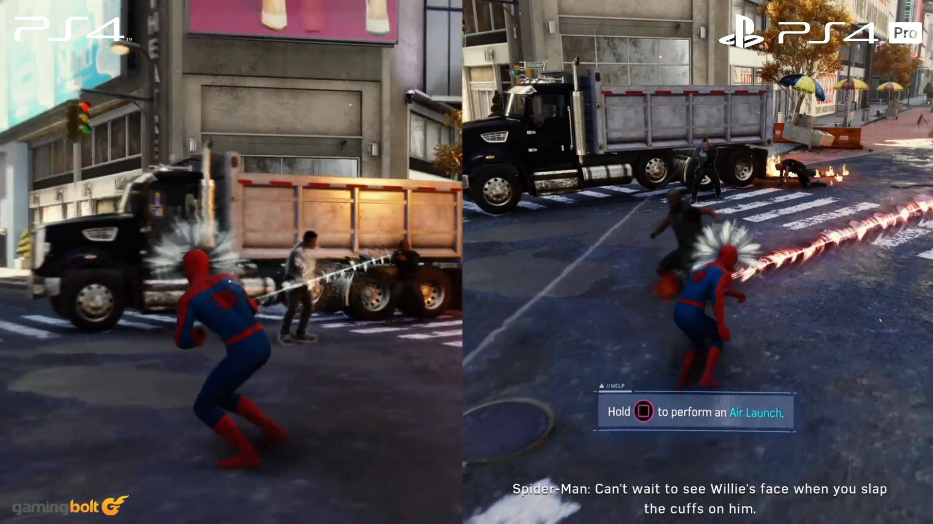 《蜘蛛侠》PS4和PS4 Pro版画面对比 后者画面更精美