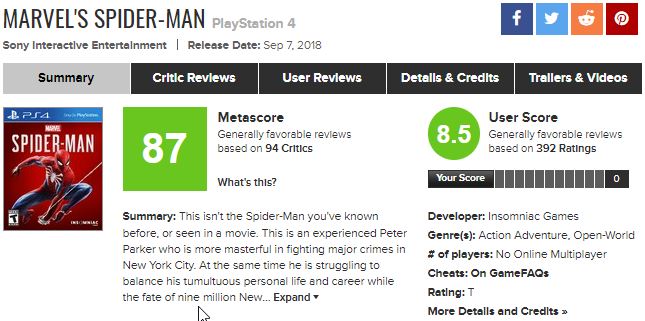 好评1片！已成PS4《蜘蛛侠》已成评价最下蜘蛛侠游戏
