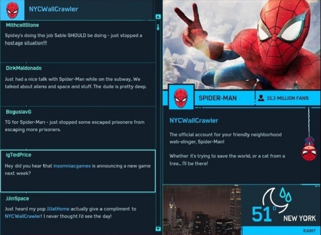 PS4《漫威蜘蛛侠》游戏内微博暗示工作室将发表新作