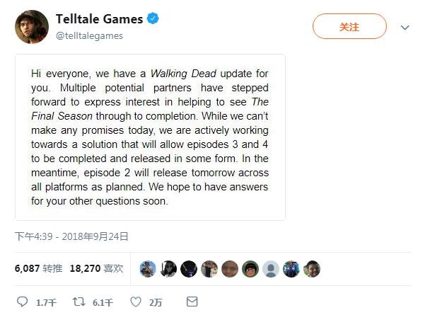 Telltale将尽力把《行尸走肉：最终季》做完 但无法保证