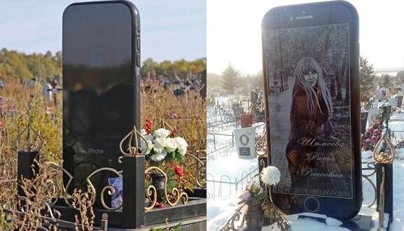 最“忠实”的果粉：俄罗斯女子墓碑战iPhone1模1样