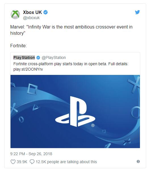 Xbox在推特趣味回应PlayStation支持跨平台游戏