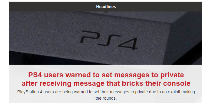 PS4系统出现重大漏洞 国外玩家反映PS4收到消息后死机甚至是变砖