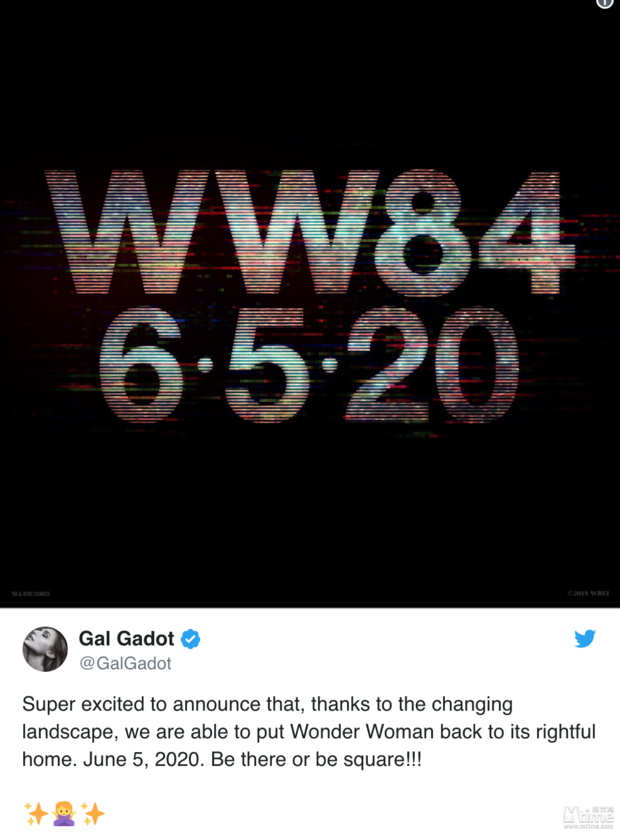 女神加朵也跳票：《神奇女侠2》延档至2020年暑假