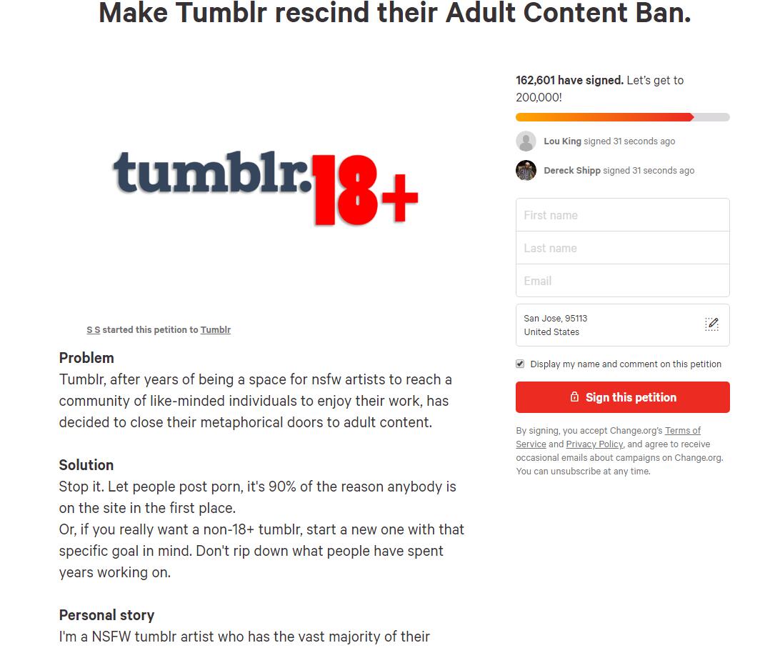 呼吁Tumblr取消成人内容禁令 国外网友联名请愿