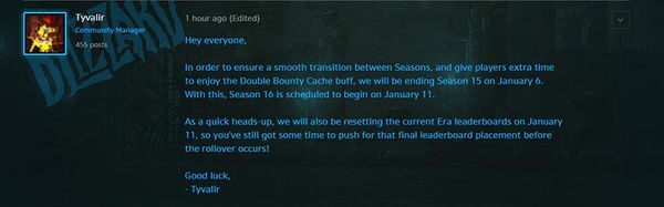 《暗乌损坏神3》第15赛季将于去岁1月6日完毕
