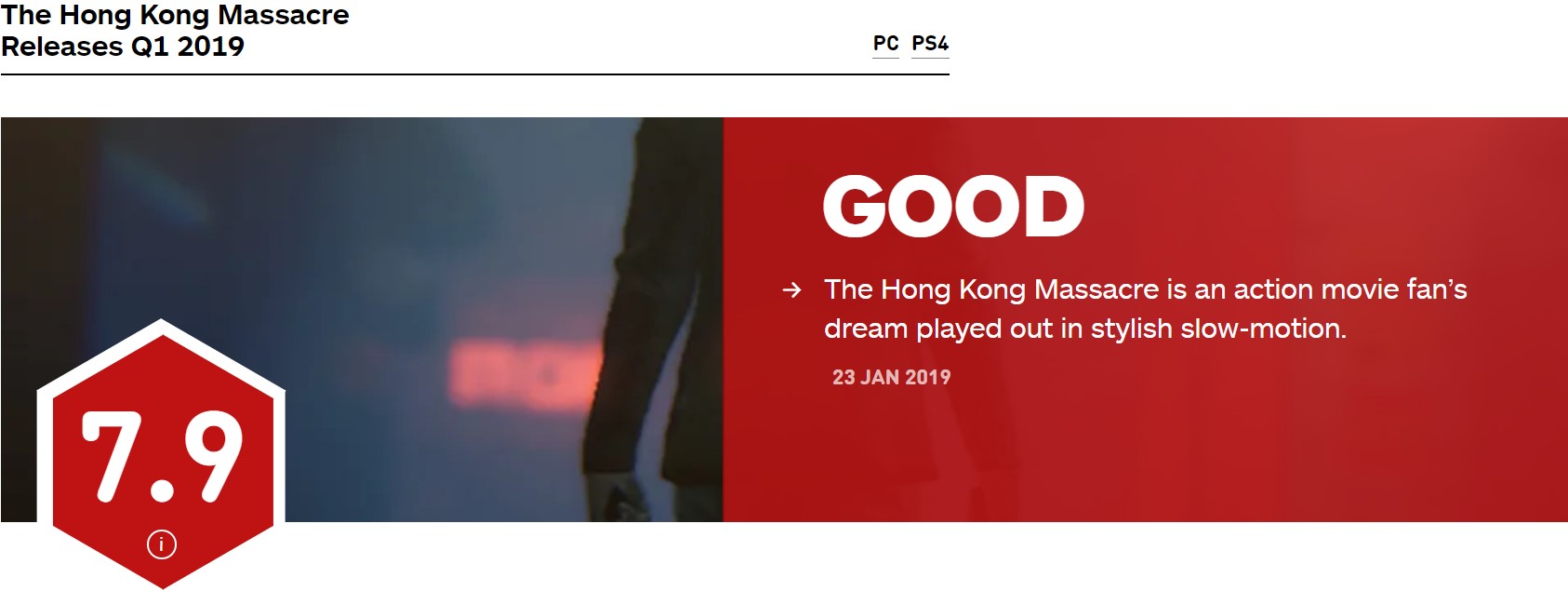 “吴宇森模拟器”《杀戮香港》IGN 7.9分 献给动作电影迷们的盛宴