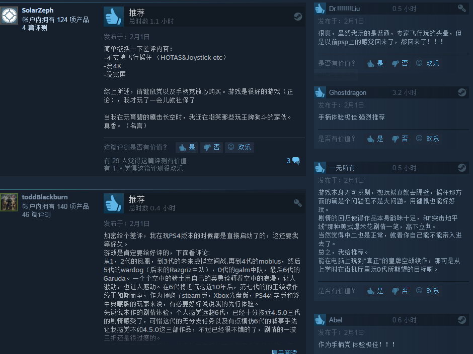 《皇牌空战7》Steam评价褒贬不一 飞行摇杆问题惹争议
