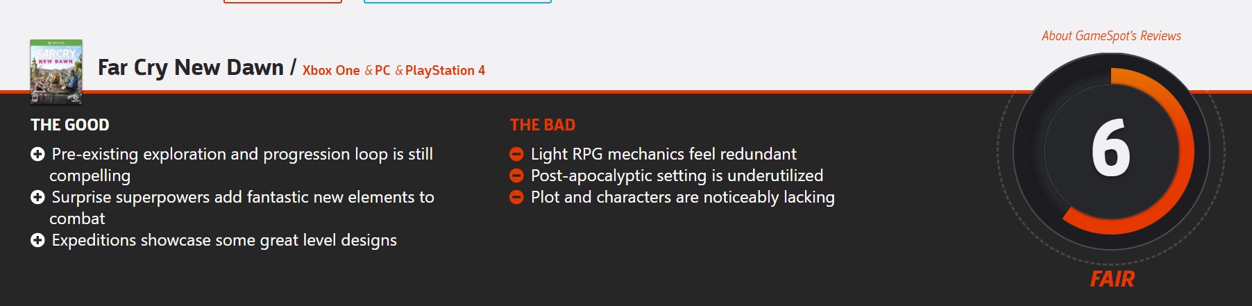 《孤岛惊魂：新曙光》首批媒体评分解禁 IGN 7.5分