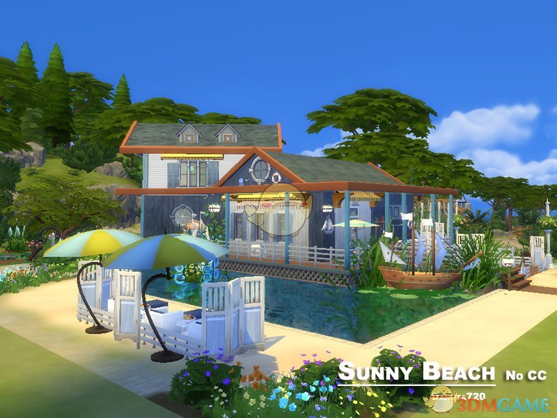 《模拟人生4》海边蓝色双层木屋MOD