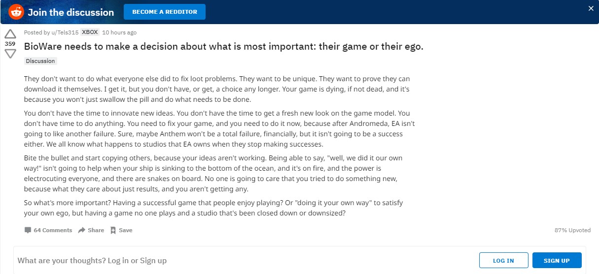 国外玩家质疑BioWare：是游戏重要还是你们的自负重要？