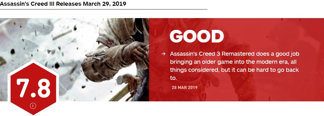 《刺客疑条3：重制版》IGN 7.8分 有改善但很易让人重返个中