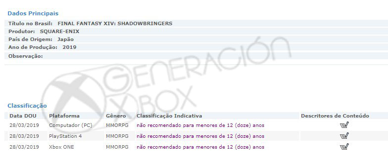 《最终幻想14》Xbox One版要来了 巴西分级机构提前曝光
